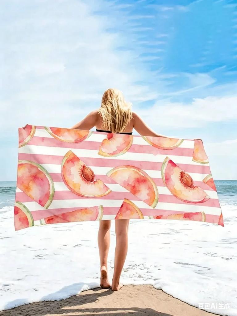 Watermelon Microfiber Beach Towel, Black White Striped Bath Towel, Cute Summer Fruit Travel Blanket for Women Girls Gift