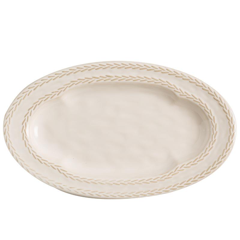 Wheat Ears Ceramic Fish Plate Oval Tomahawk Steak Plate High-End Restaurant Hotel Dish French Steamed Fish Plate Underglaze Color