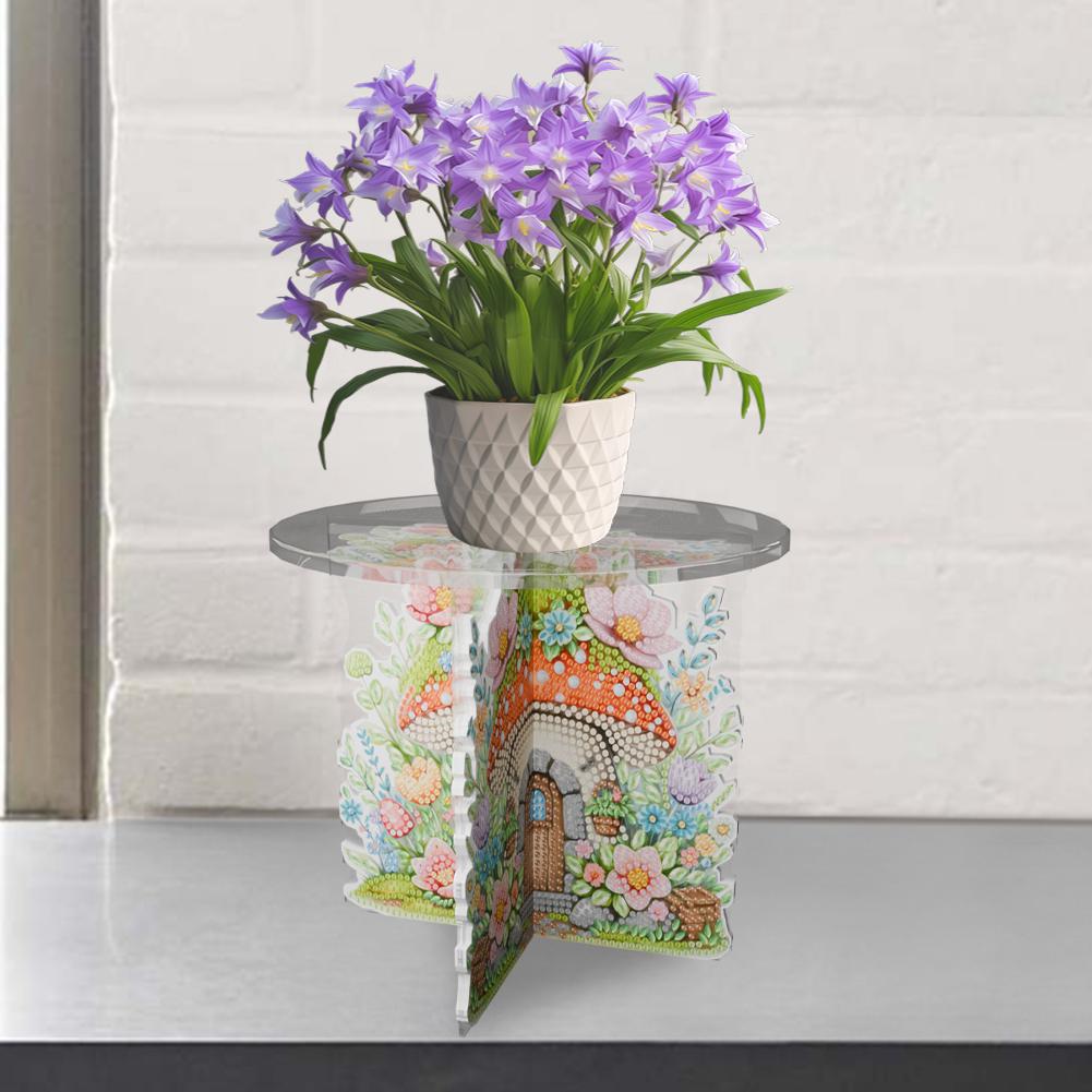 Acrylic Mushroom Diamond Art Potted Plant Holder Round Flower Pot Riser Diamond Painting Plant Corner Stand for Adults Beginners