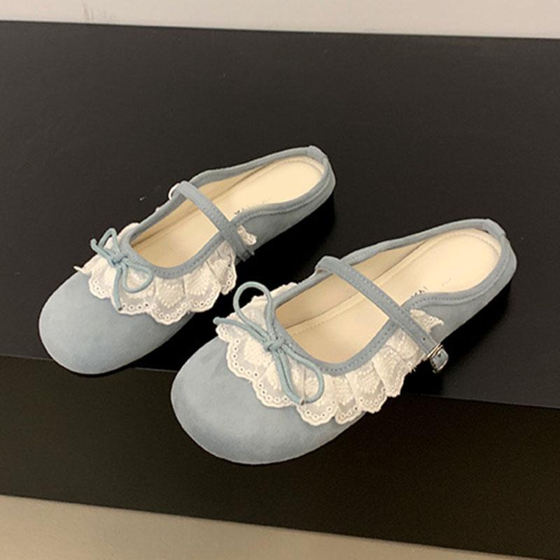 

Fashion Comemore Woman Ballet Flat Mules Slippers Summer New Woman Sandals Fashion Soft Sole Lace Flowers Sweet Women Outdoor Slipper 35 синий