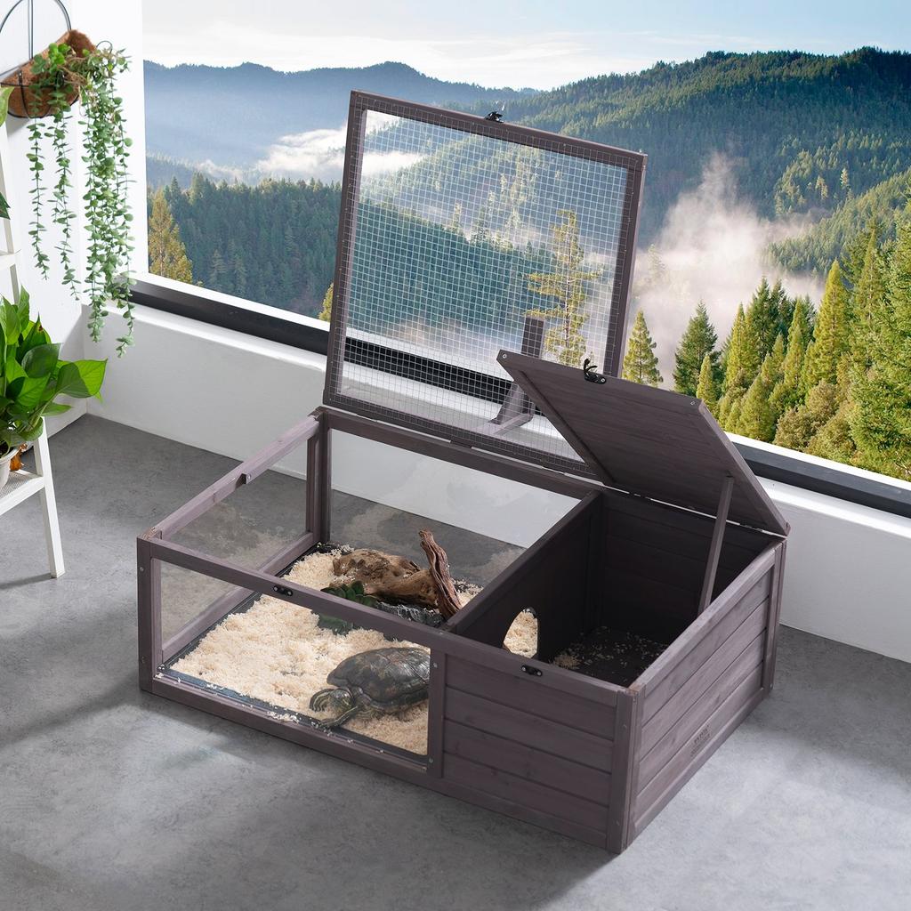 VEVOR Tortoise Habitat, Wooden Tortoise House Indoor & Outdoor, Tortoise Enclosure with Hanging Light Stand