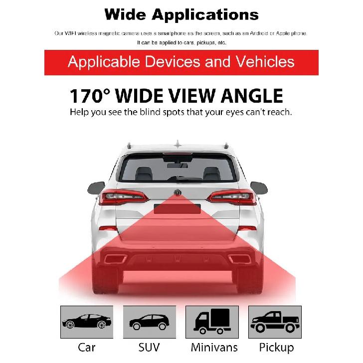 Wireless 1080P HD Car Reverse Camera WiFi Night Vision Waterproof Parking Monitor for Android iOS Universal Vehicles