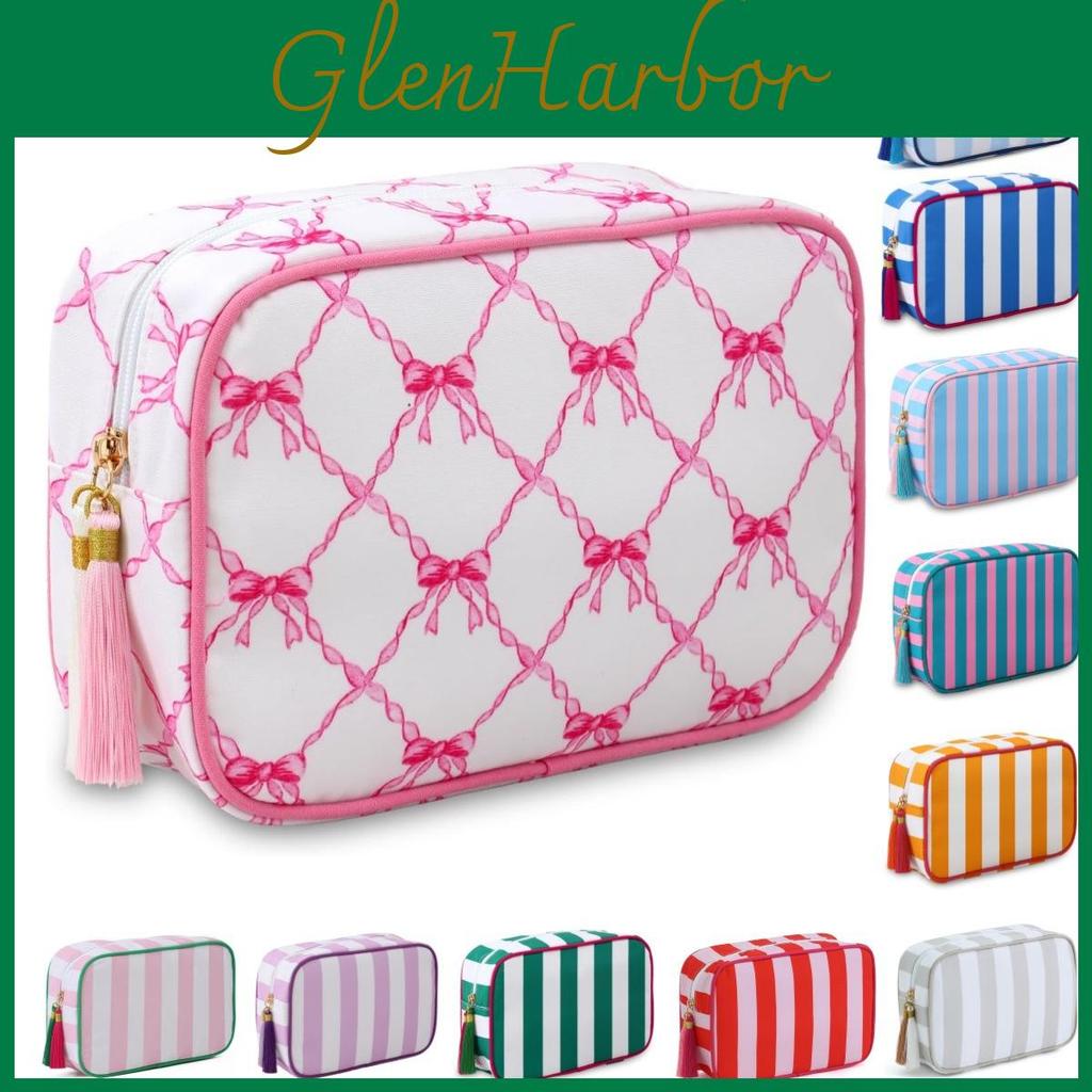 Polyester Striped Makeup Bag With Tassels For Daily Use And Travel Storage