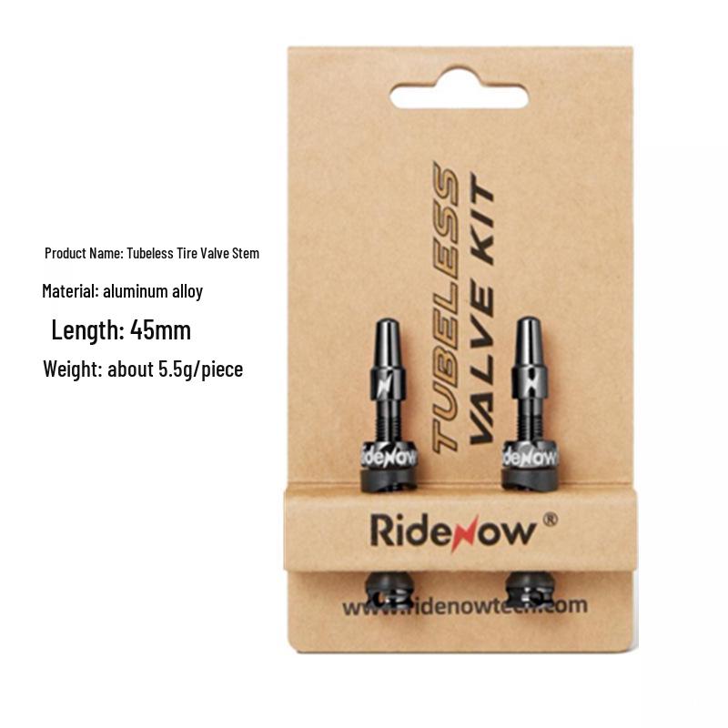 Ridenow Aluminum Tubeless Valve Stem FV45/65/85MM - Vacuum French Valve (No Inner Tube)
