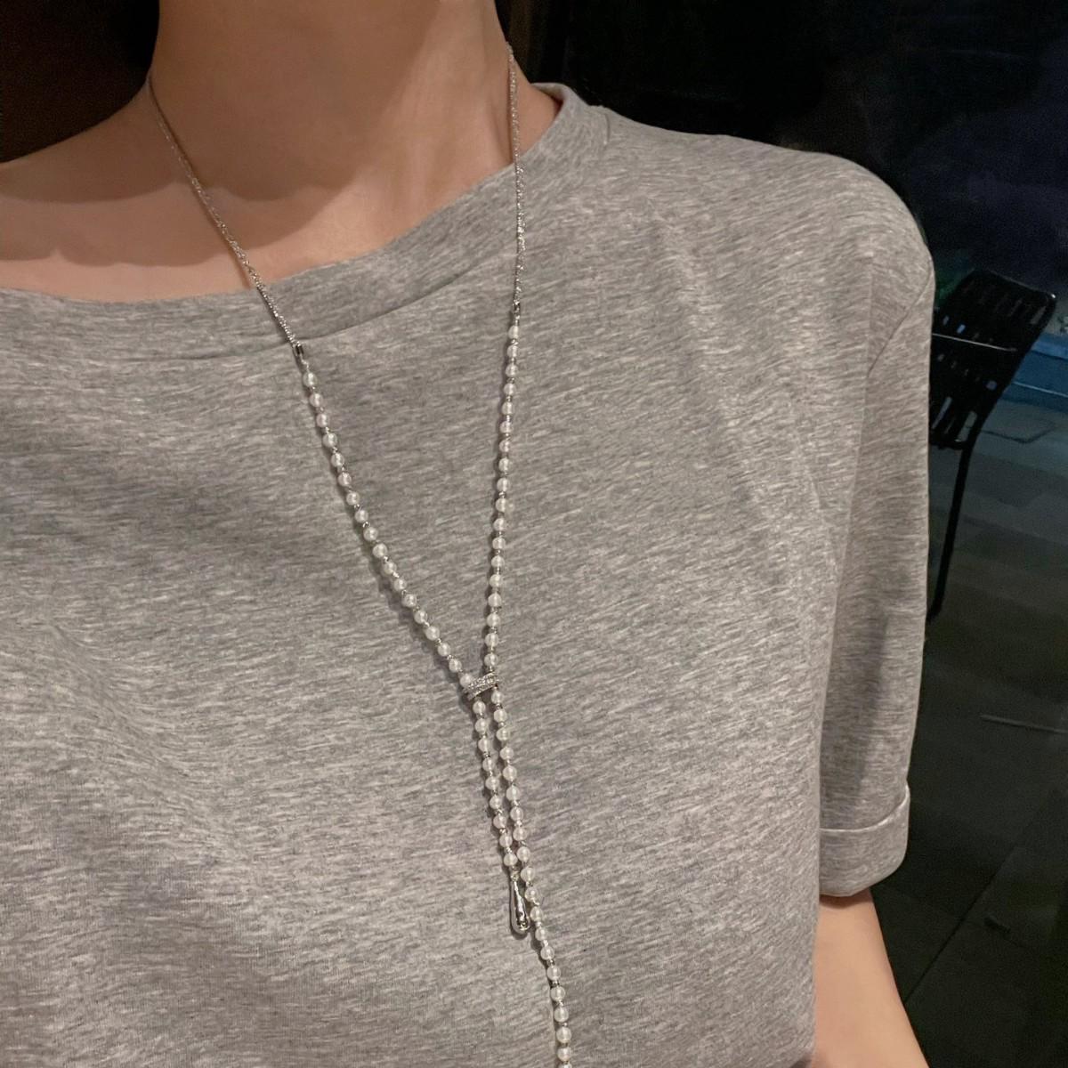 Elegant Autumn/Winter Sweater Chain with 4-5mm Freshwater Pearls, Perfect Gift for Women 4-5mm белый