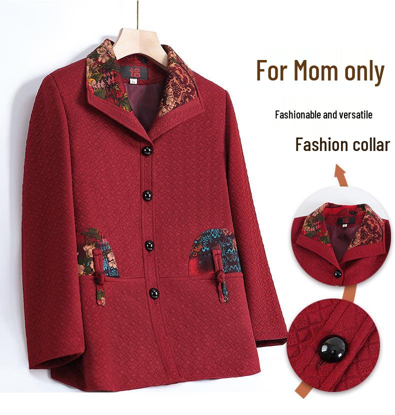 Elderly Women's Chinese Style Plus Size Turn-Down Collar Jacket - Fashionable Spring and Autumn Top for Grandma
