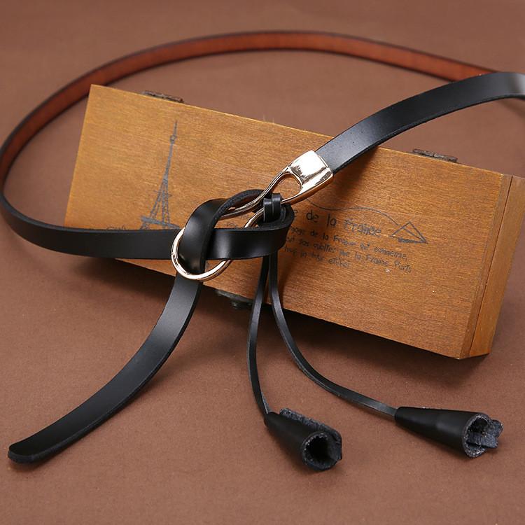 Thin Knotting Up Genuine Leather Belt Women  Alloy Clasp Suitable Leisure Work