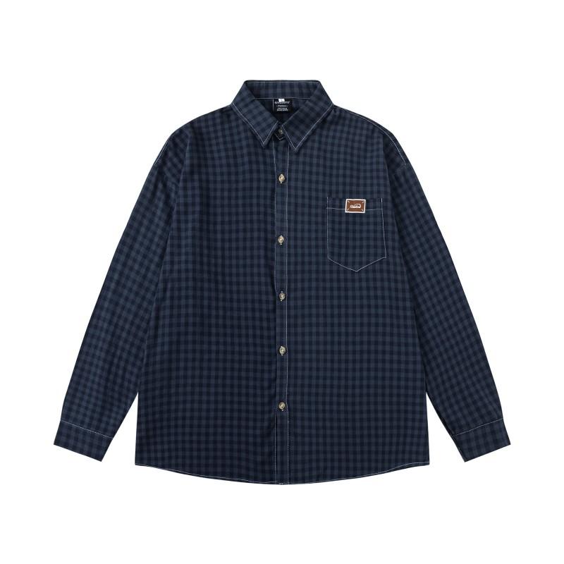 Japanese Style Plaid Shirt Men Women Loose Fit Casual Long Sleeve With Pocket