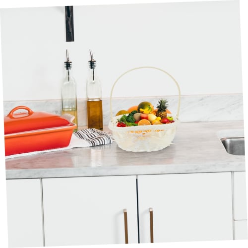 OUNONA Flower Basket, Vegetable Basket, Bread Basket, Mini Laundry Basket with Rhinestone Flowers, Wedding Flower Girl, Rattan, Romantic Flower Basket