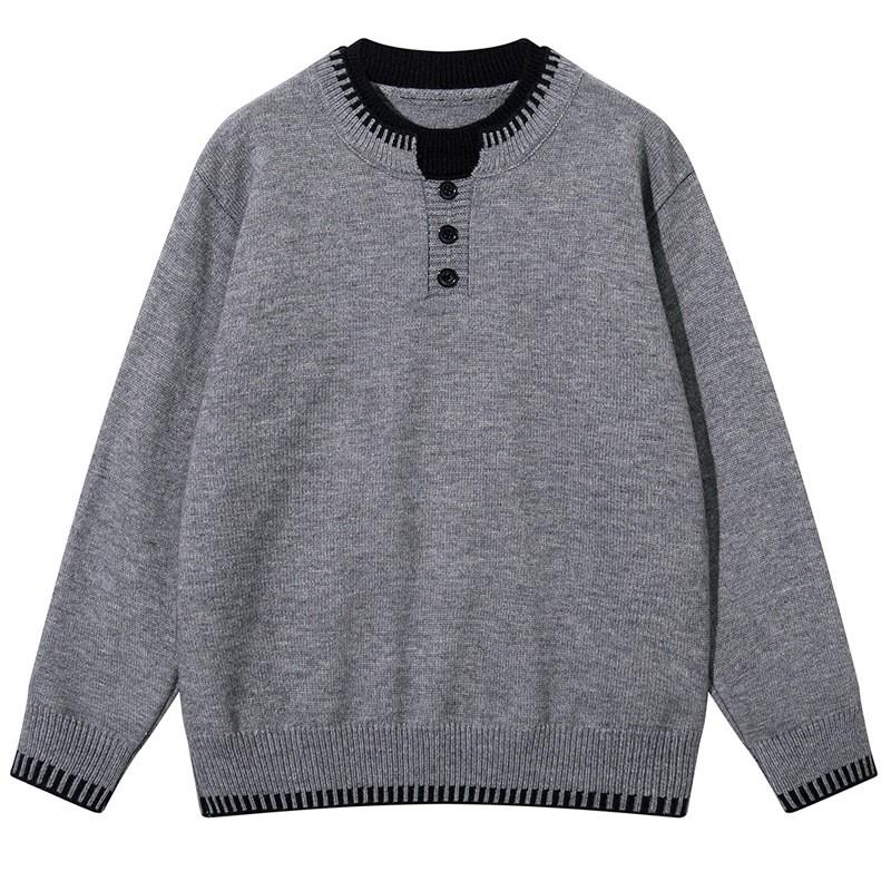 2026 Loose Fit Crewneck Sweater Men Teen Old Money Style Color Block Distressed Streetwear