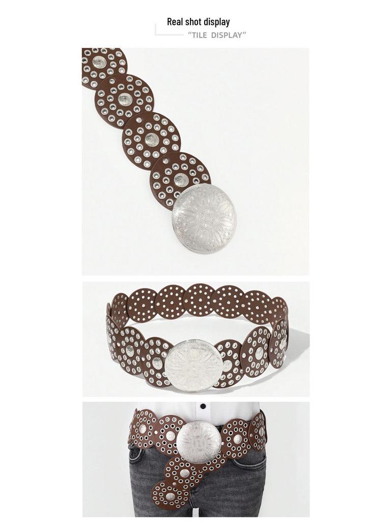 Y2K Retro Denim Women's Western Leather Belt - Versatile, Stylish, Hollow Round Design