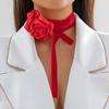 Gothic Elegant Big Rose Flower Clavicle Chain Necklace Women Wed Bridal Sexy Adjustable Choker Mariage Zircon Y2K Accessories