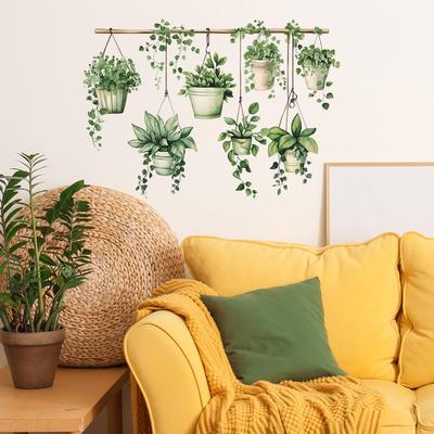 Fresh Greenery Hanging Baskets Potted Plants Bedroom Living Room Home Wall Background Landscaping Decorative Wall Stickers