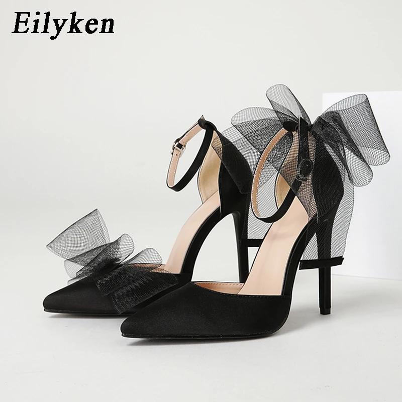 Fashion Eilyken Spring Big Butterfly-knot Women Pumps Sandals Pointed Toe Mules Ankle Buckle Strap Party Stripper High Heel Shoes