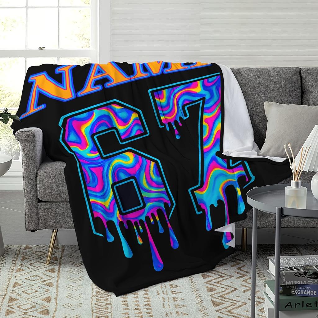 Custom Name Number Blanket Colorful Graffiti Style Fleece Throw All Season Soft Warm Bedding Personalized Gift