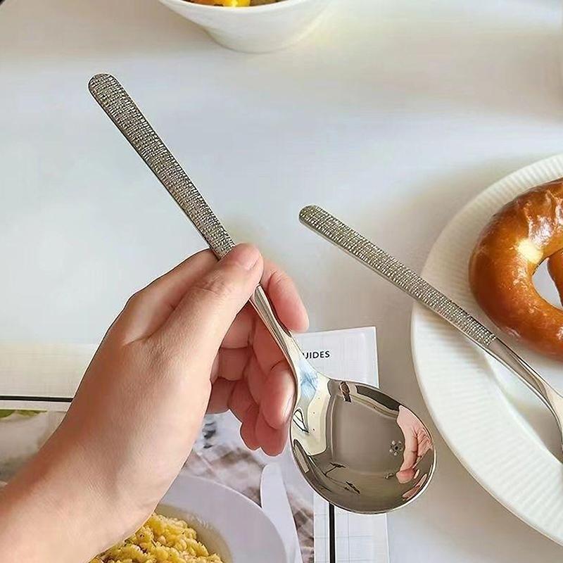 1/2Pcs Stainless Steel Round Spoon Net Red Dinner Long Handle Stirring Dessert Spoons Korean Spoon For Kitchen Accessories