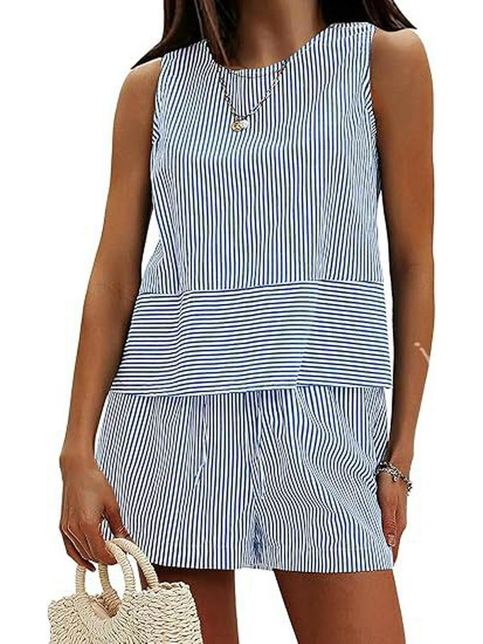 Sommer 2025 Ärmelloser Taillenanzug mit vertikalen Streifen