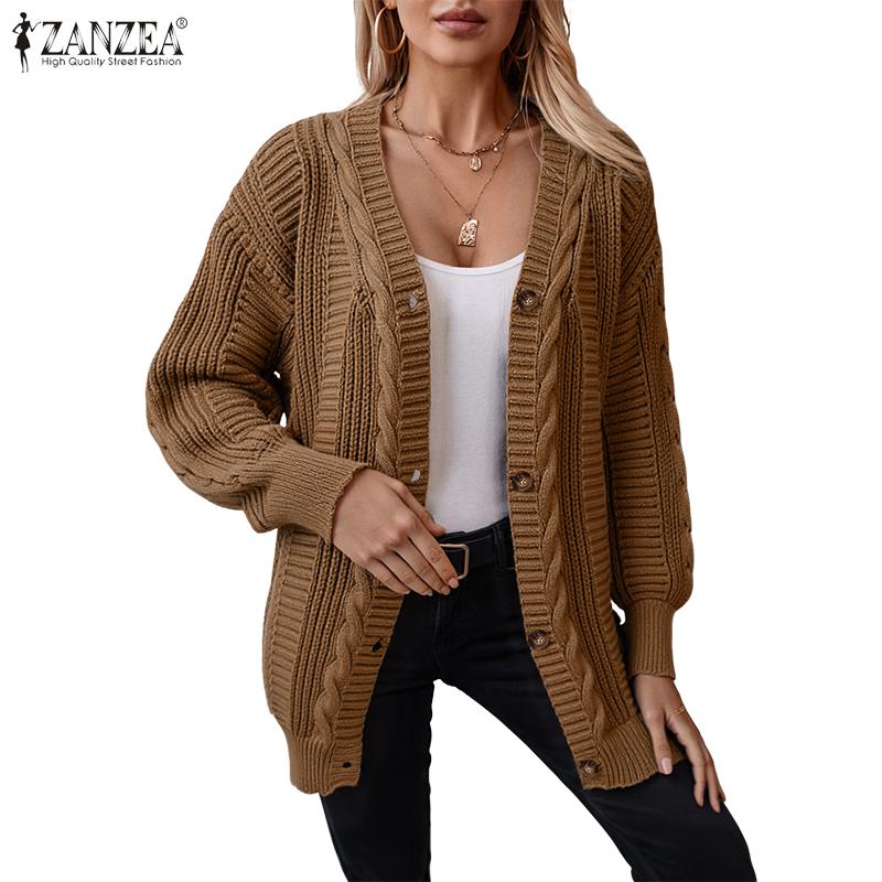 ZANZEA Women Long Sleeve Buttons Up Casual Loose Knitted Sweaters Cardigan
