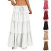 Women's Casual Elastic Waist Multi-Layer Maxi Skirt with Drawstring Adjustable Waistband Lightweight Long Skirt for Everyday Wear