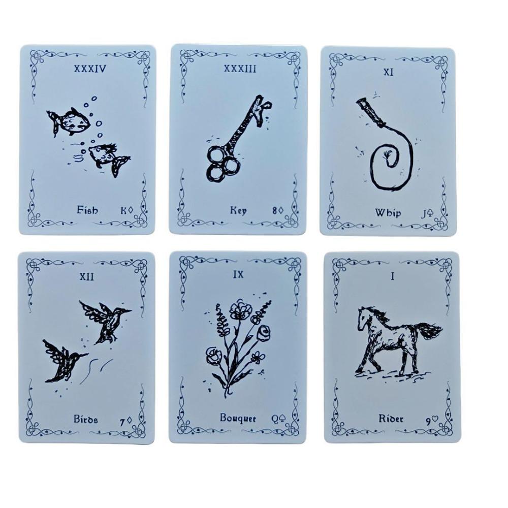 9*6cm Luna Lenormand Deck - 36 Minimalist Black and White Oracle Cards Hand-Drawn Sketch Style