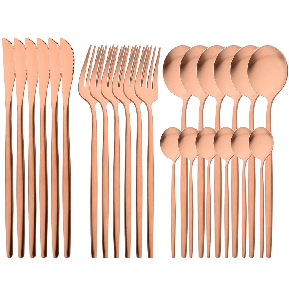 White Gold 24Pcs Cutlery Set Matte Dinnerware Western Flatware Knife Fork Spoons Stainless Steel Silverware Kitchen Tableware Set