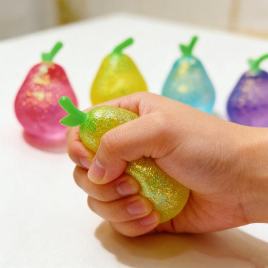 Shapeable Glitter Pear Squeeze Toy Stress Relief Transparent Pear Squeeze Toy Slow Rising Decompression Fruit Sensory Fidget