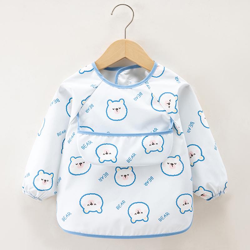 Waterproof Long Sleeve Smock Bib for Boys & Girls - Stain-Resistant Baby Eating Apron with Reverse Wear Protection