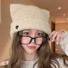 Cat Ears Warm Plush Knitted Beanies for Women Love Heart Embroidery Ear Warmer Cap Solid Color Windproof Pullover Hat Bonnet