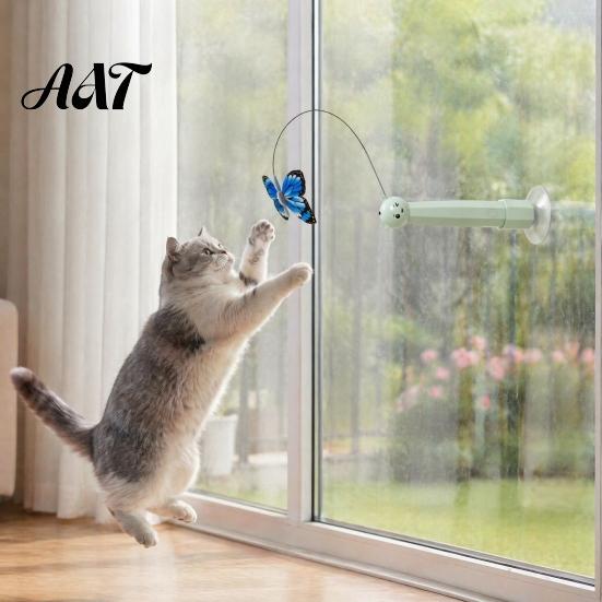 Rechargeable Cat Wand for Exercise Electric Butterfly Wand, Interactive Toy, 360 Spinning Self-Play Toys Kittens with 2 Modes, Suction Cup Base,