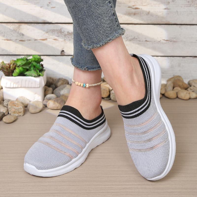 Women'S Shoes Casual Sneakers Striped Knit Breathable Slip-On Walking Shoes For Women Free Shipping