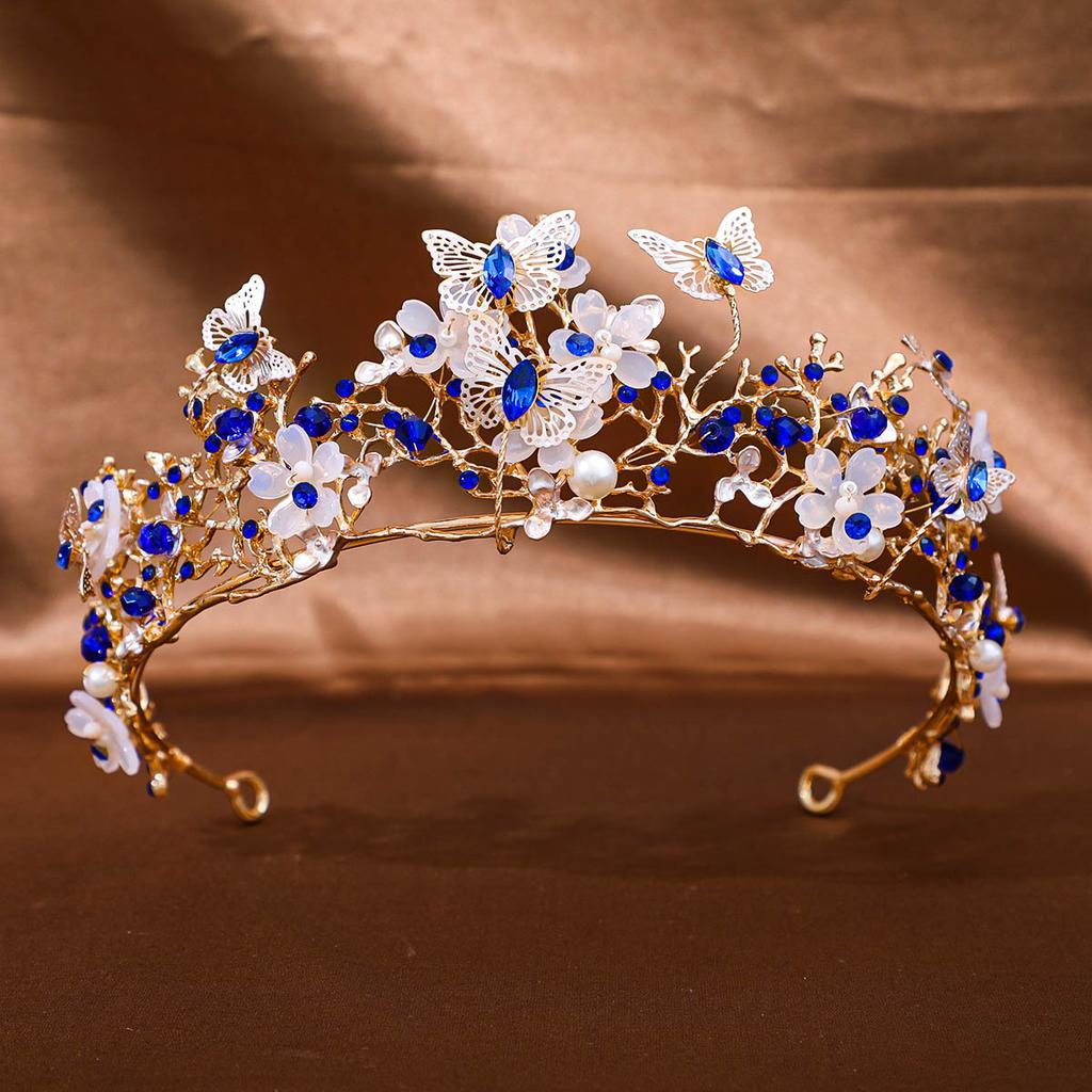 Europeisk Stil Brudkrona Huvudbonad Handgjord Fjäril Strass Hästöga Pannband Accessoarer Bröllop Brud Resa Foto Håraccessoarer