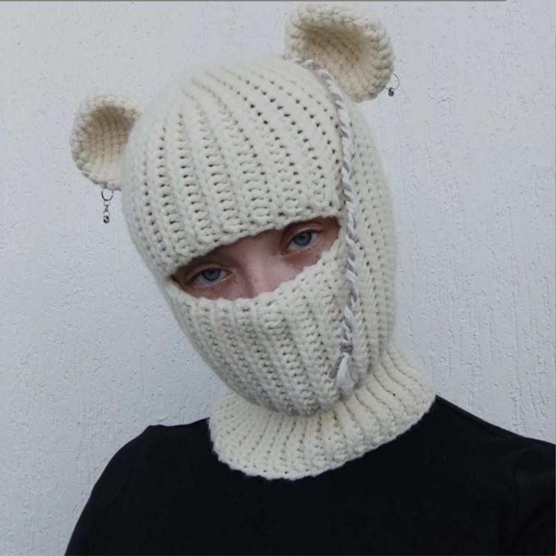 Y2K Style Crochet Halloween Party Cow Horn Parent-Child Ski Mask Hat