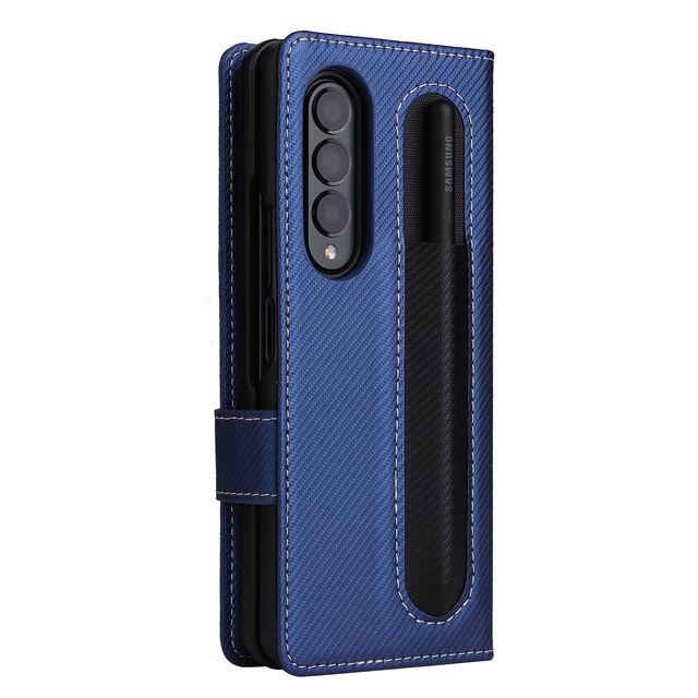 

Многофункциональный кожаный чехол для Samsung Galaxy Z Fold 4 5g Split с магнитным отделением для ручки, полный защитный чехол для Galaxy Z Fold 3 For Galaxy Z Fold 3 синий