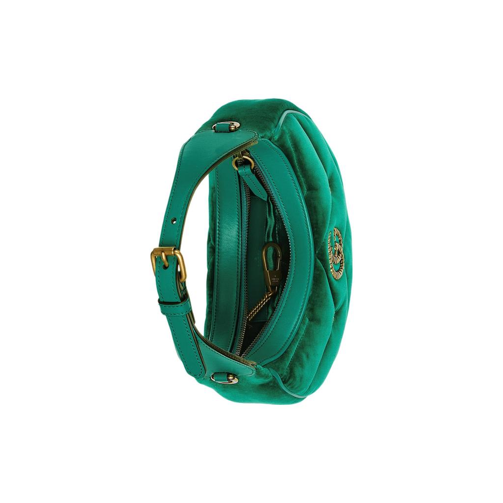 Gucci GG Marmont Adjustable Shoulder Strap Zipper Closure V Quilted Velvet Handbag Women handbags Green 770983-FACK2-2545