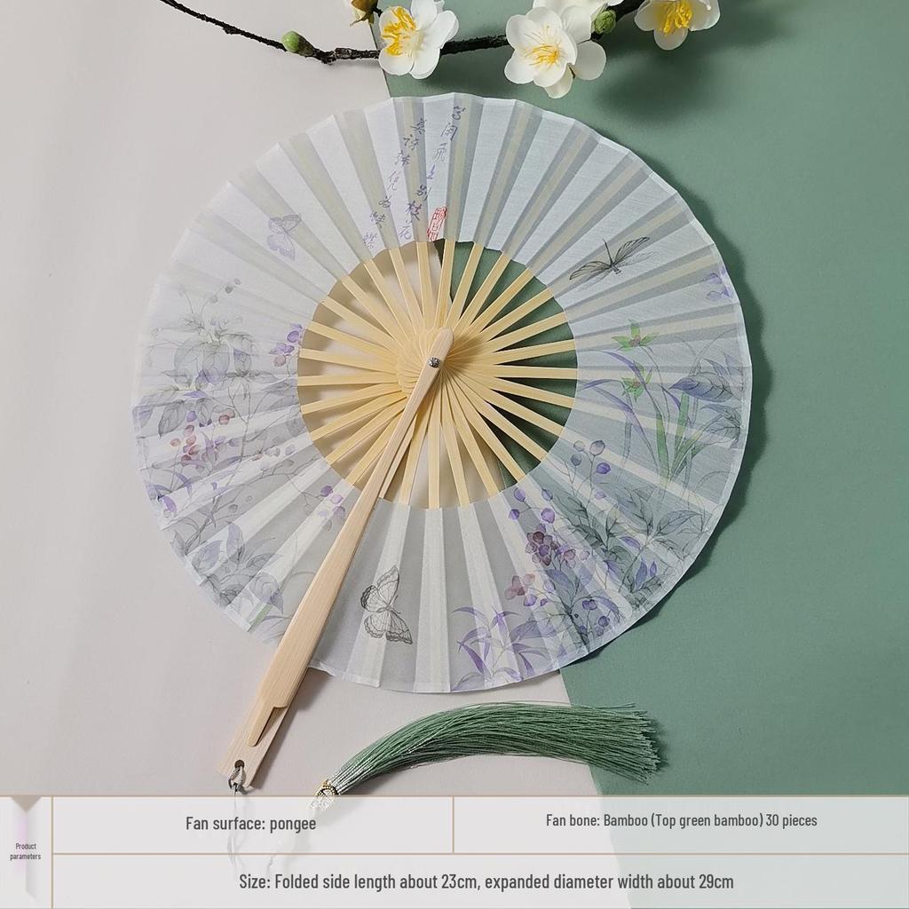 Portable Handheld Folding Round Fan: Ancient Style Dance Fan for Hanfu & Cheongsam Catwalk - Perfect for a Cool Summer