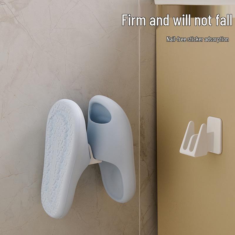 No-Punch Wall-Mounted Bathroom Slipper Rack - Non-Slip Simple Hanger with Draining Feature