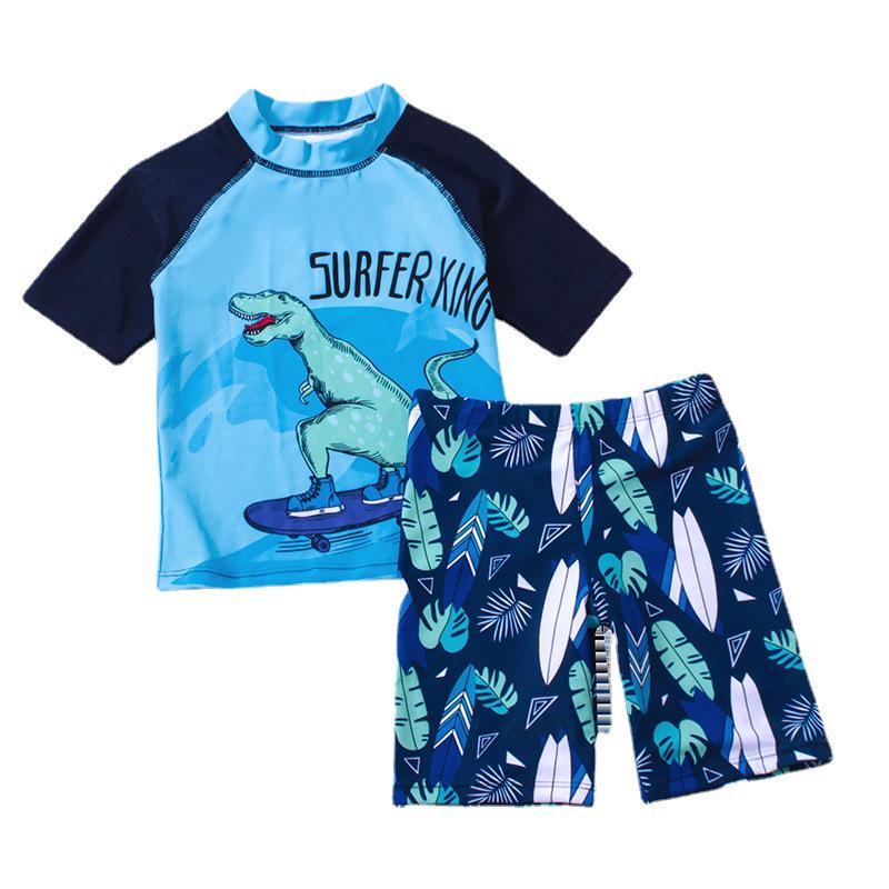 Boys' Dinosaur Quick-Dry Two-Piece Swimsuit with Sun Protection