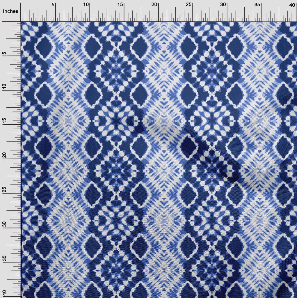 oneOone Cotton Poplin Indigo Blue Fabric Geometric Shibori Sewing Material Print Fabric By The Yard 42 Inch