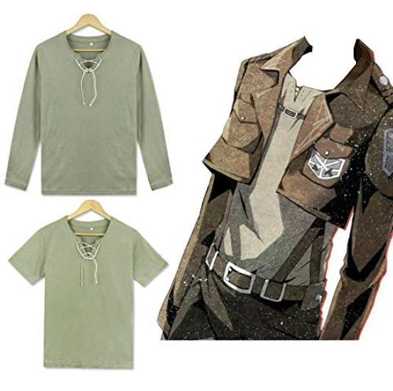 Entregando Amor E Paz Attack On Titan Short Sleeve Shirt Basement Key Necklace Set Costume Survey Corps Wings of Freedom Short + + 3-piece (L, Sleeve)