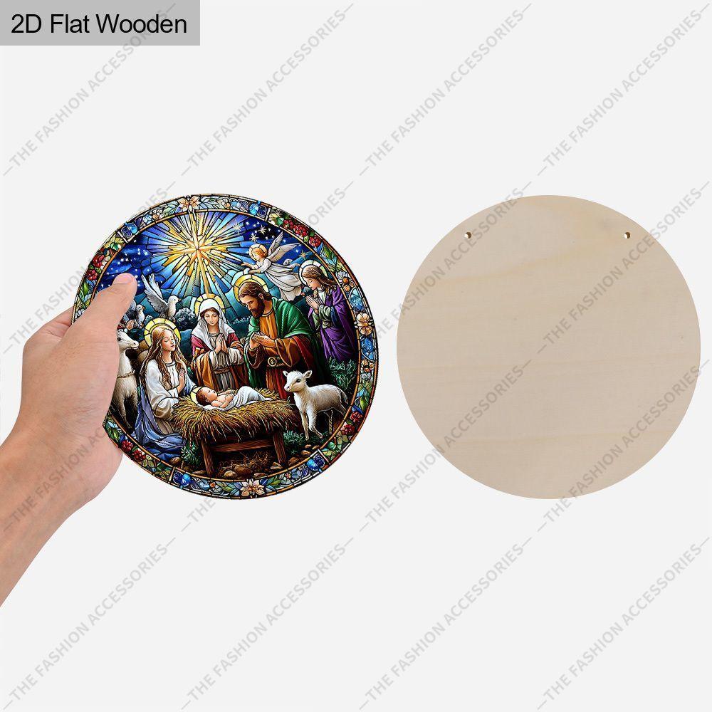 Pingente de cena da Natividade da noite sagrada, decoração de paredes ou portas de casa, madeira plana 2D, decoração de Natal, presentes para amigos e família