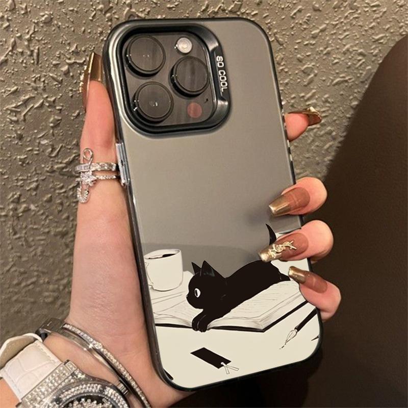 Cute Black Cat Pattern Electroplate IMD Phone Case For  Mi 14 13 12 13T 14T Pro 11 Lite 5G Poco F6 X5 X6 M6 Pro 4G Cover