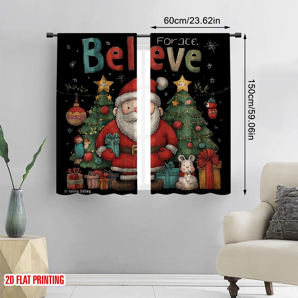 2 Stück, 2D-Flachdruck Kreative Vorhänge Weihnachtsmann mit Geschenken1 Vielseitiges Polyester (ohne Stange) Perfekt für Heimdeko