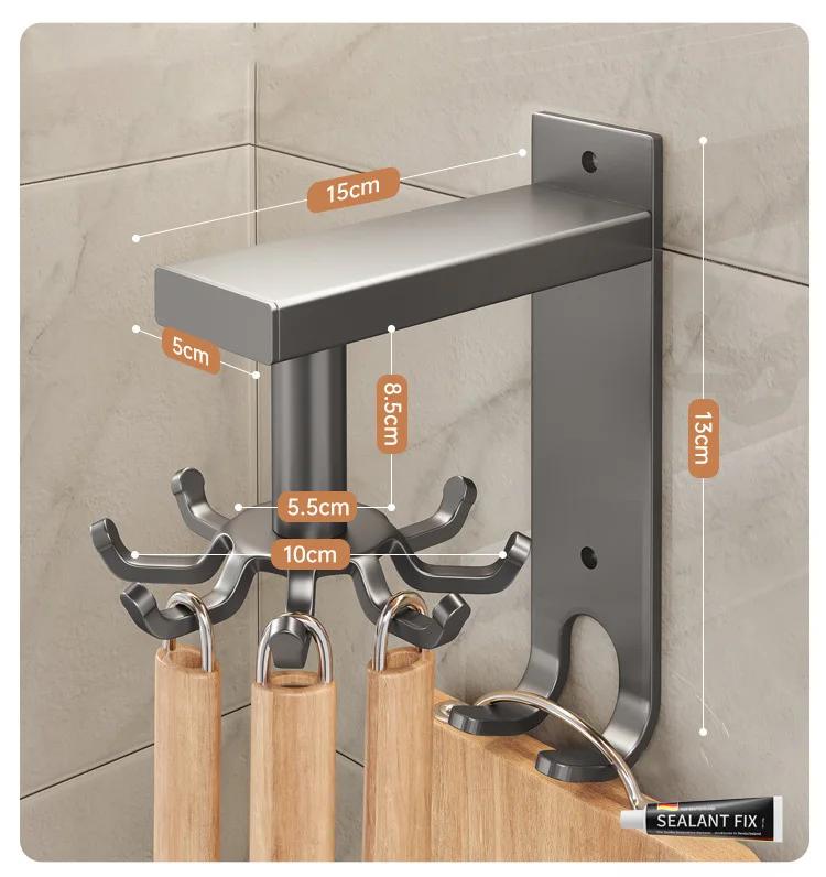 Skimmer 360° Swivel Wall Mounted Rack With Hook Utensil Holder Spatula Cutting Board Storage Rotating Shelf For Kitchen Supplies