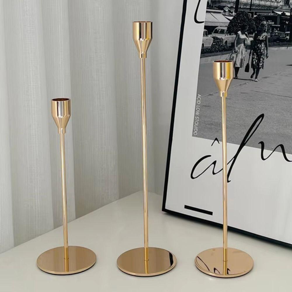 3Pcs Rust-proof Luxury Candlestick High Footed Wedding Candle Stand  Living Room