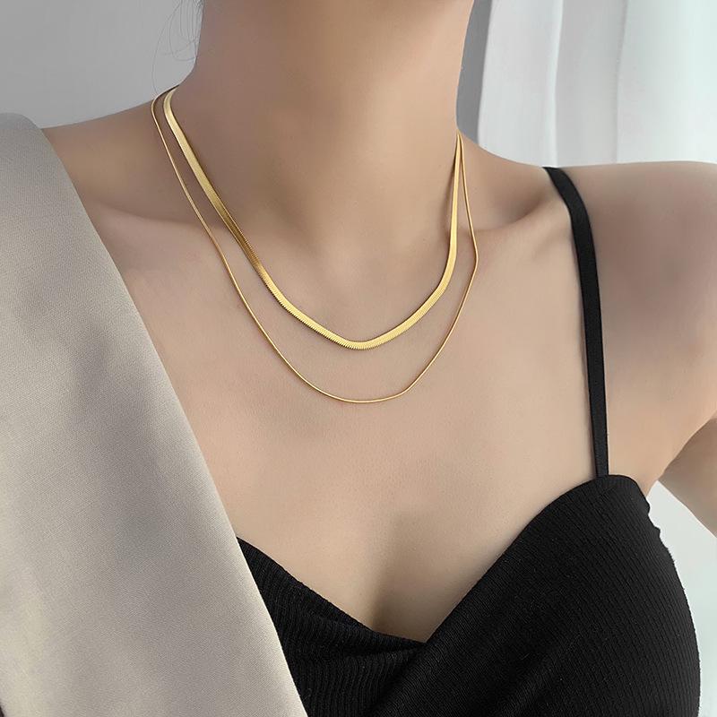 Minimalist Double-Layered Snake Chain Necklace - Hip Hop Trend, European & American Style, Short Clavicle Chain for Women