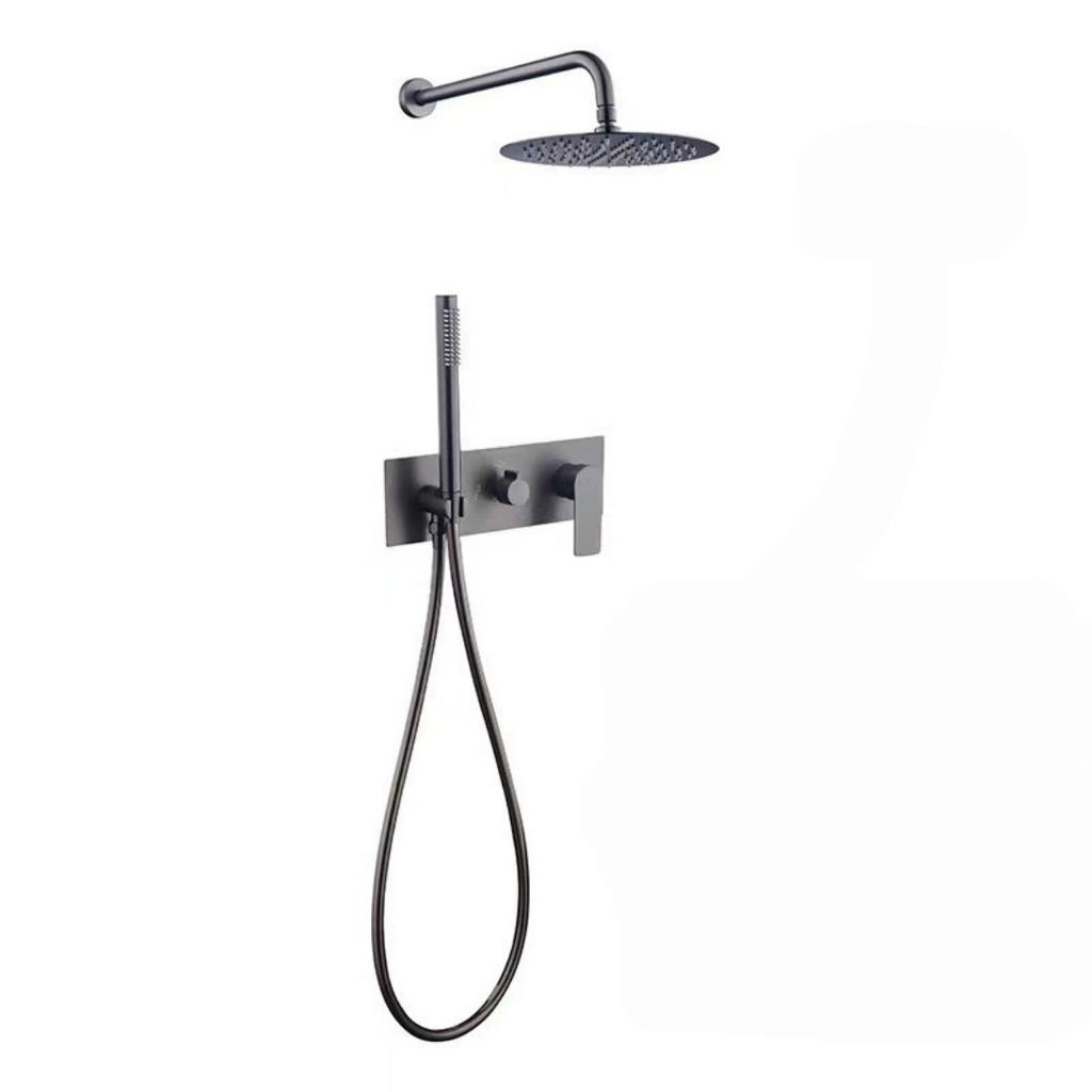 Brushed Gold Bathroom Shower Faucet Mixer Faucet Diverter With Water Outlet Holder Black Brass Rain Hand-Held Head Bathroom Set