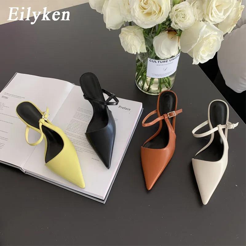 Fashion Eilyken Spring New Brand Women Slipper Fashion Pointed Toe Slip On Ladies Elegant Slip On Mules Thin High Heel Pumps
