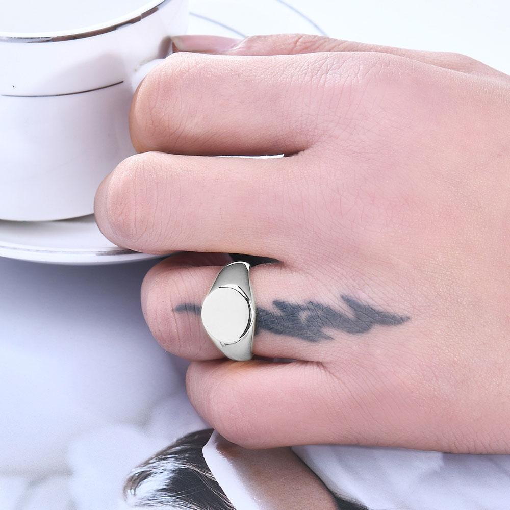 Women Signet Ring Polished Seal Chunky Oval Width Ring Stainless Steel Simple Punk Fashion Jewelry Accessories