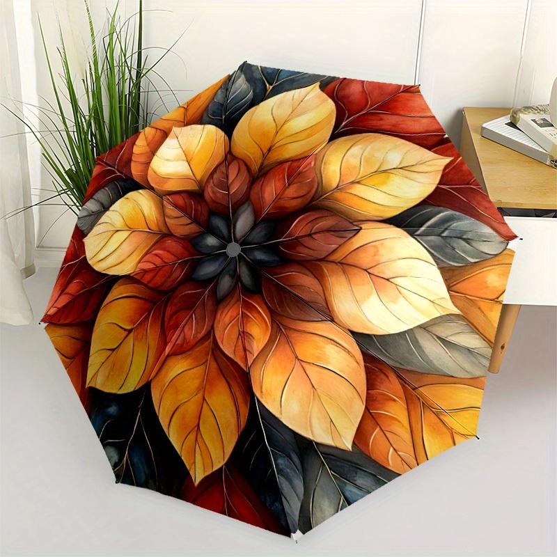 1pc Autumn Leaves Automatic Open/close Folding Compact Umbrella, 8-Rib Sturdy Canopy, Lightweight Portable, Commuting Use, Gift, 120