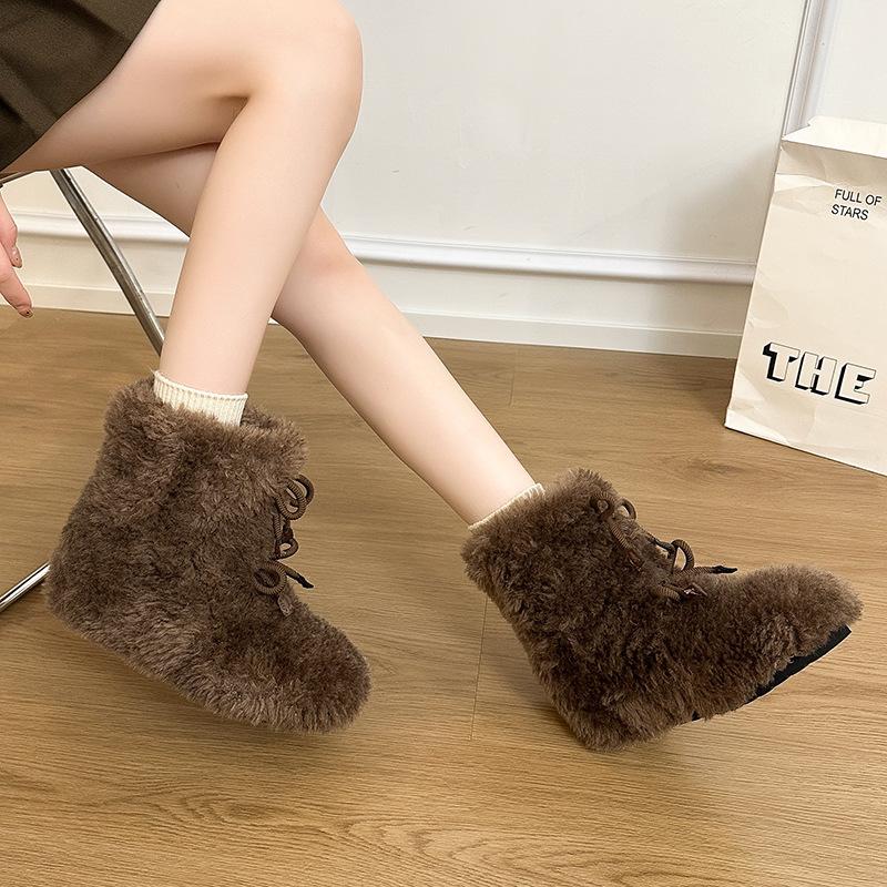 Women's Fur One Thick Bottom Heightening Winter Lightweight Padded Warm Snow Boots Non-slip Wear Casual Sneakers Cotton Boots